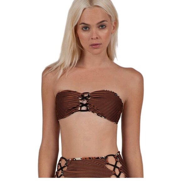 Volcom Reversible Roam Free Bandeau Bikini Top Brown Size Small - Picture 3 of 12